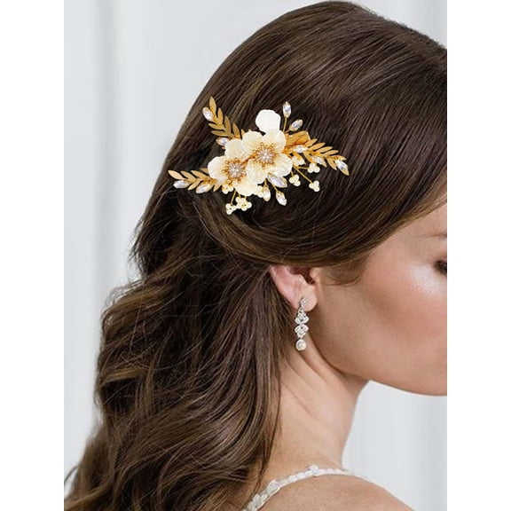 Flower Wedding Hair Clip Gold Pearl Hair Piece Crystal Bridal Hair Accessories for Women