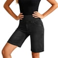 thumbnail image 2 of Swanpen Women's High Waist Stretchy Denim Bermuda Shorts, Elastic Waist Pull-On Biker Shorts with Pockets, 2 of 7