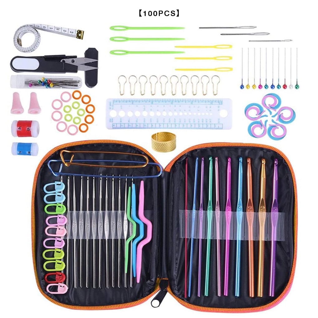 100pcs Crochet Hook Set with Storage Bag Knitting Needles Sewing Tools ...