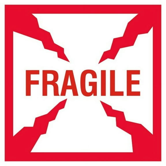 FRAGILE Shipping Labels, 4 x 4 inches, Red & White - 2 Rolls of 500 (1,000 Stickers)