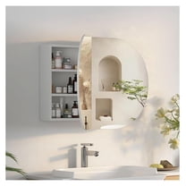 Oval Medicine Cabinet Mirror for Bathroom,White Medicine Cabinet with Mirror, Oval Mirror Cabinet Wall Mounted with 3 Storage,2 Doors,38x24Inch