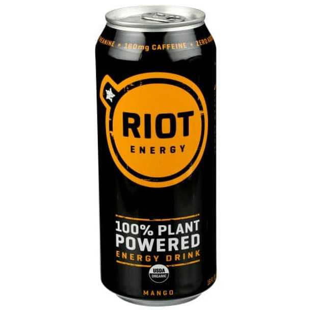 Riot Energy, Mango Plant Based Energy Drink, 16 oz Pack of 12