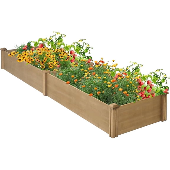Petsblublu Wooden Raised Garden Bed 8x2ft Outdoor Planter Box for Gardening, Brown