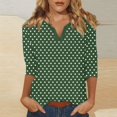 thumbnail image 2 of Women's Stand Collar 3/4 Sleeve T-Shirt with Polka Dot Print, Modern Casual Top for Effortless Layering and Stylish Everyday Looks,Dark Green M, 2 of 5