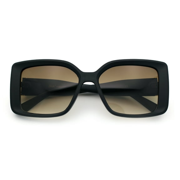 Womens Oversized Squared Beveled Rectangular Classic Butterfly Sunglasses [Black - Brown]