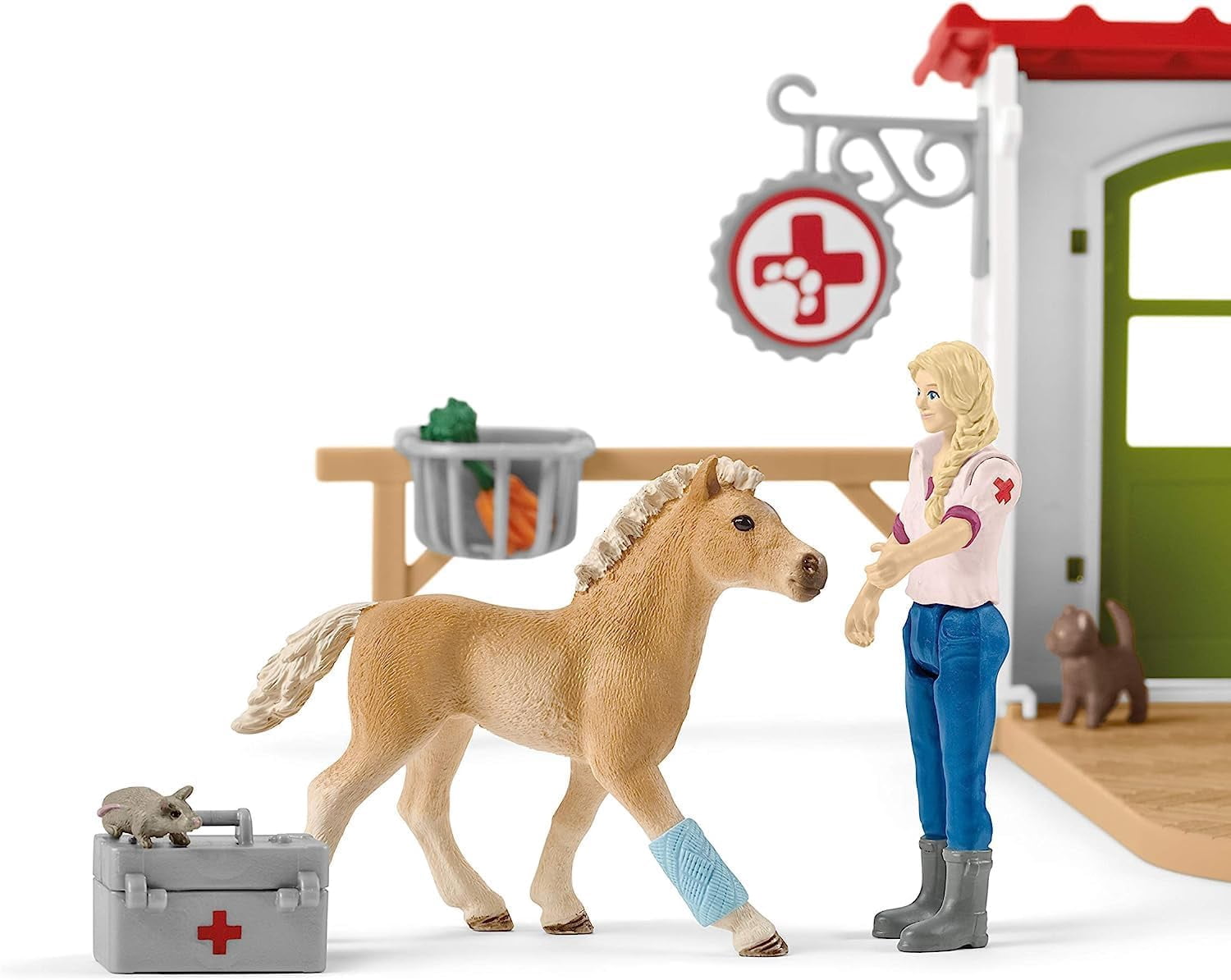 schleich Farm World - 43 PC Veterinarian Playset with Vet Figure, Horse, Dog, Cat and Accessories - Animal Care Toy Set for Kids Ages 3+