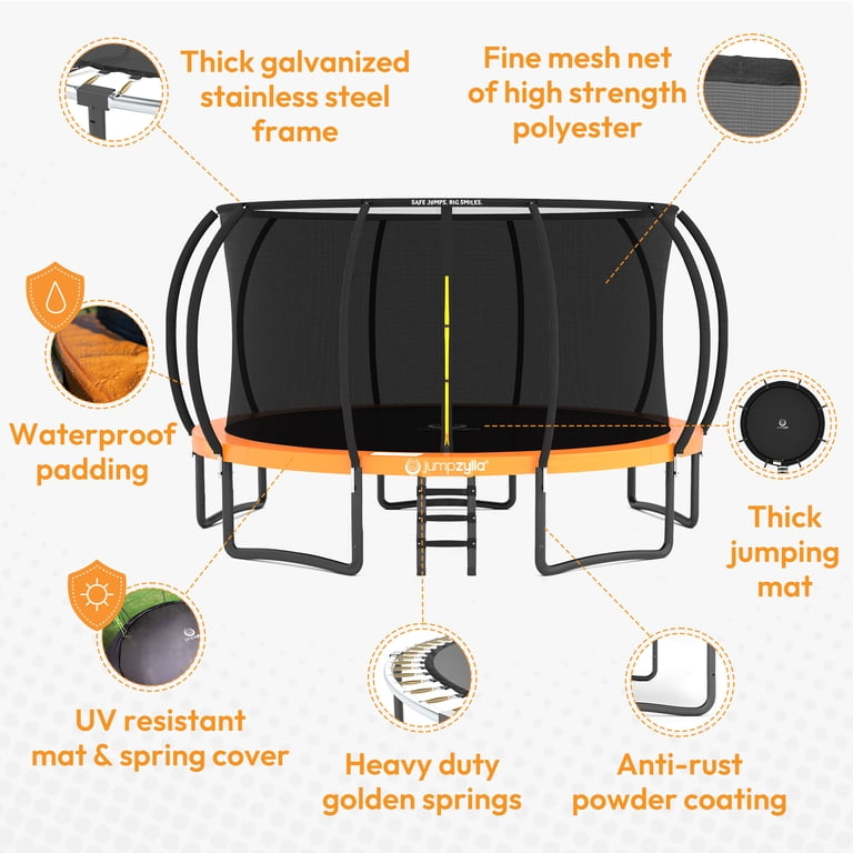JUMPZYLLA Trampoline Outdoor with Enclosure and Ladder, ASTM, 16