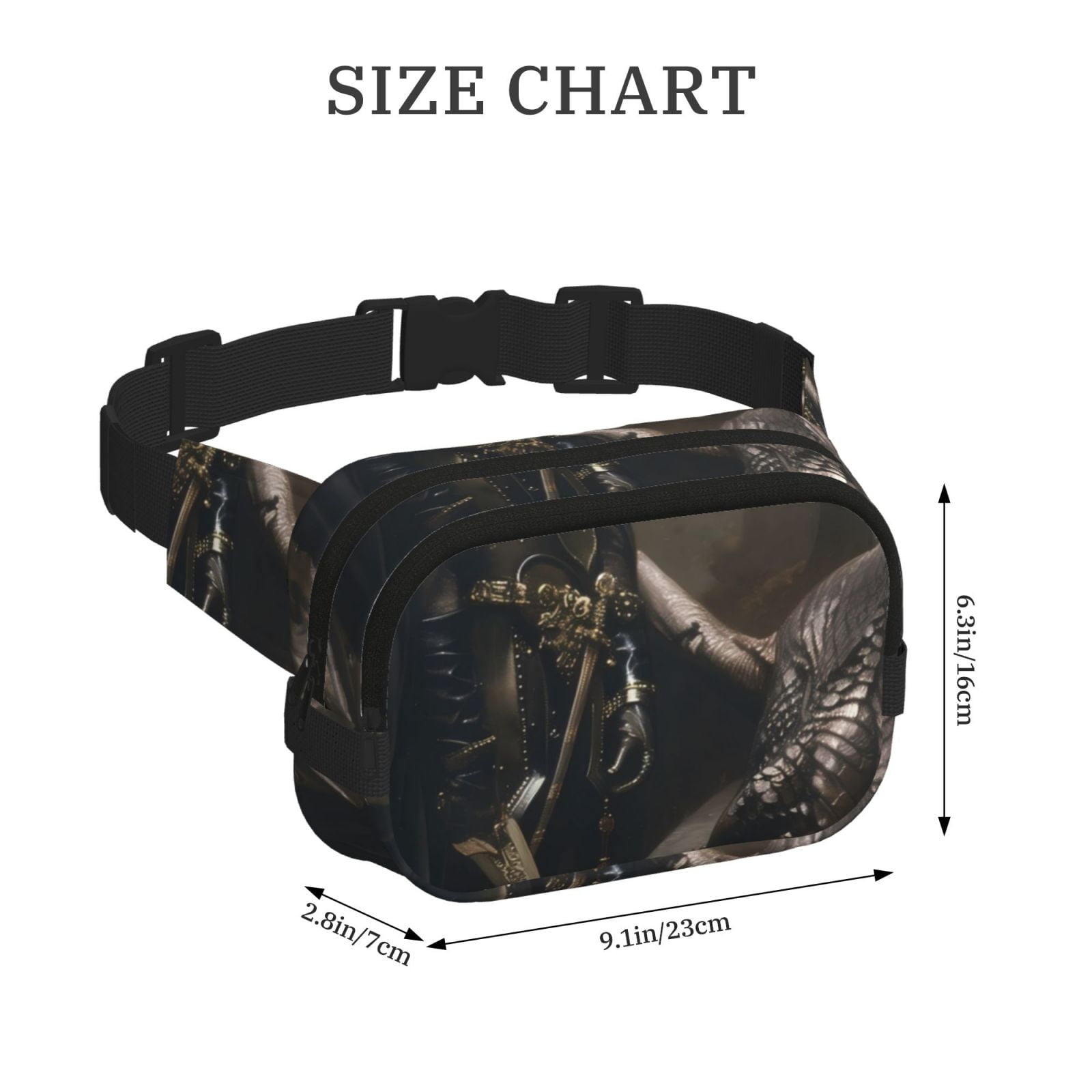 Picia Medieval Knight And Dragon Print Square Double-Layer Waist Bag Mini Adjustable Waist Belt Bag Exercise Running Travel Hiking
