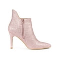 thumbnail image 3 of BLISSFUL STEP Women's Glitter Pointed Toe Stiletto Heel Cutout Ankle Boots Pink 11, 3 of 8