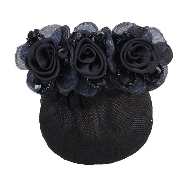 CSChome Bun Snood Hair Net Bun Snood Flower Faux Crystal Hollow Out Elastic Non-Slip Bun Net Snood Gift Mom Hair Clip Attendant Nurses Hair Accessorie Lady