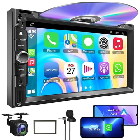 Double Din Car Stereo with Wireless Carplay & Android Auto,Updated 7 Inch Car Radio Support Bluetooth/Back-up Camera/Mirror Link/SWC/FM Radio,Touch Screen...