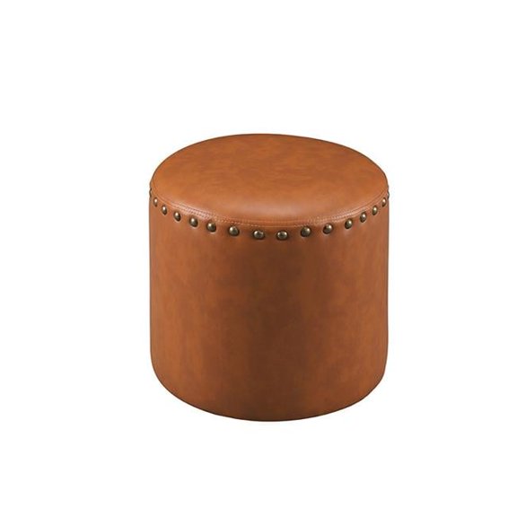 KB  Faux Leather Round Ottoman - Brown