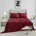 thumbnail image 3 of 4-Piece Stripe Burgundy Polyester Bed Sheet Set, King –18 inch Deep Pocket, 3 of 5
