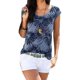 thumbnail image 1 of Camisa de manga corta para mujer, Top con cuello redondo, camisa con estampado de hojas, Top informal holgado de verano, azul marino XL, 1 of 3