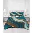 thumbnail image 3 of Teal Marble Twin Size Down Alternative Comforter, Lightweight Comforter Quilt Bedding Set with Pillow Shams Modern Abstract Gold Fluid Art All Seasons Bed Comforter Duvet Insert 68"x86", 3 of 7