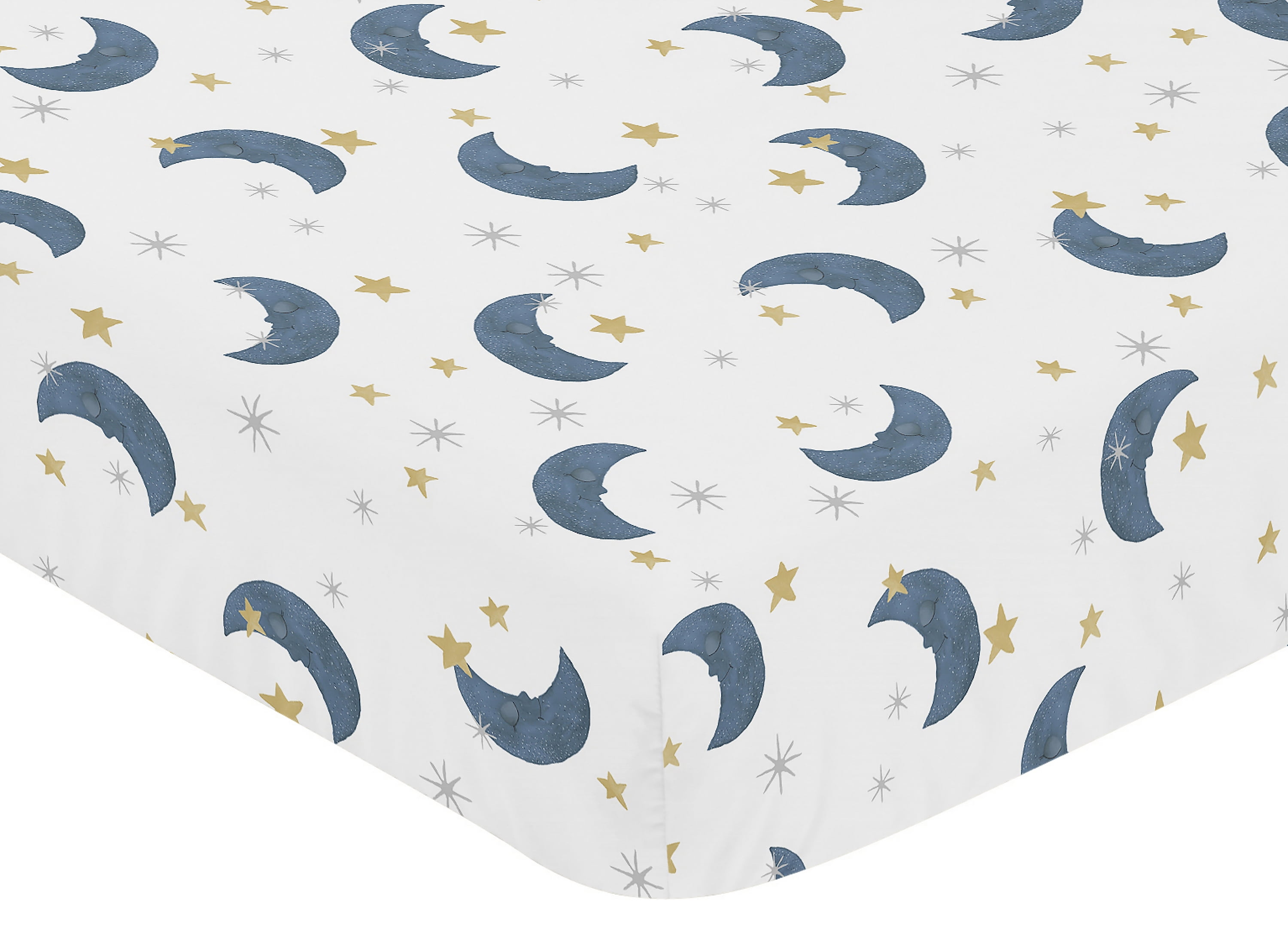 Sweet Jojo Designs Moon Bear Blue and Gold Fitted Crib Sheet