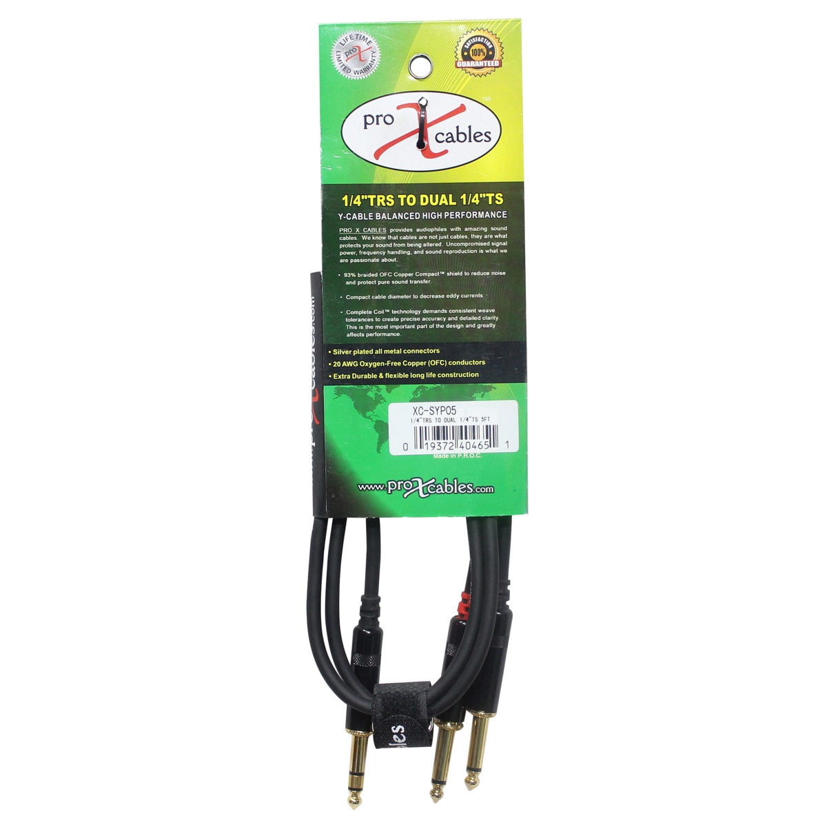 ProX XC-SYP05 5' 1/4" TRS-M Stereo to Dual 1/4" TS-M Unbalanced High Performance Audio Y Cable