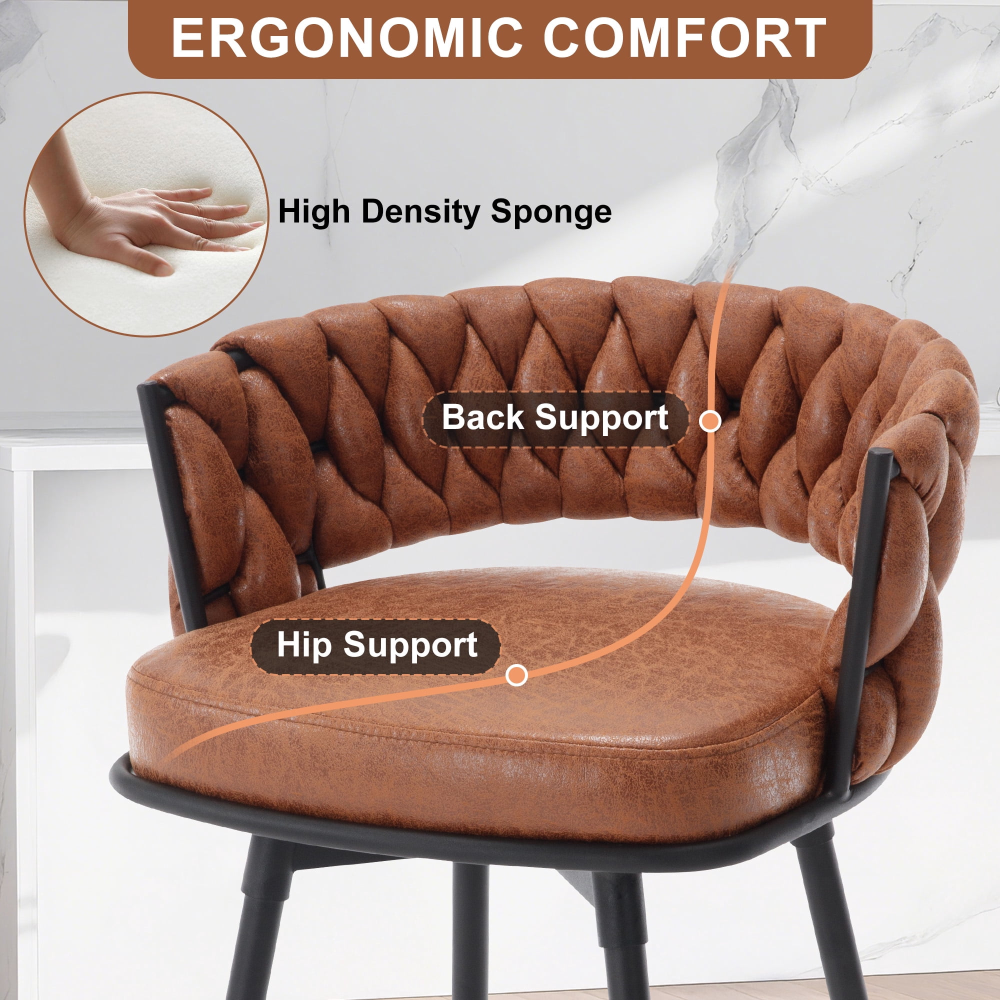 MYFUNT Bar Stools Set of 4, 30" Counter Height Stools, 180° Swivel Woven Back Barstools with Metal Footrest, Modern Bar Stools for Kitchen Island, Cafe, Pub, Whiskeybrown