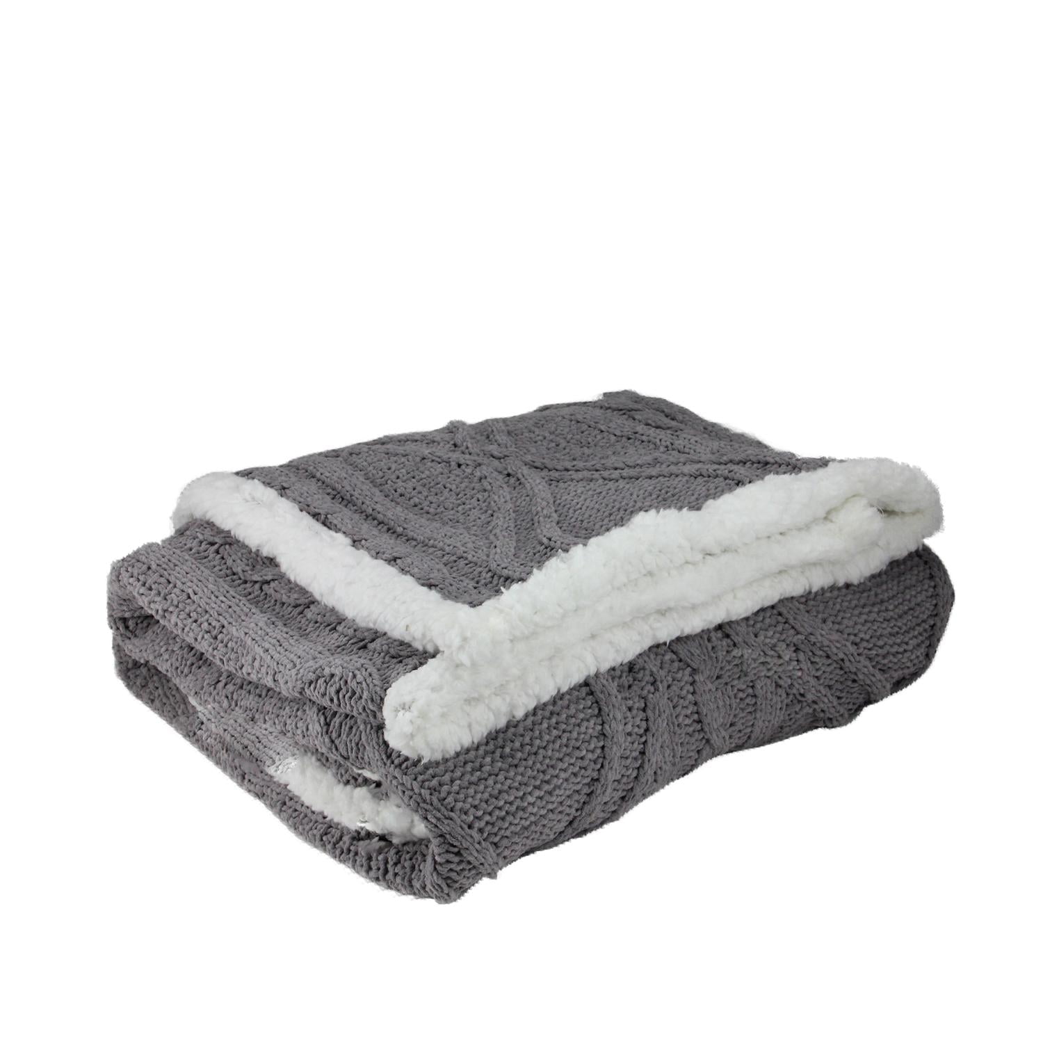 Gray Cable Knit Plush Sherpa Throw Blanket 50