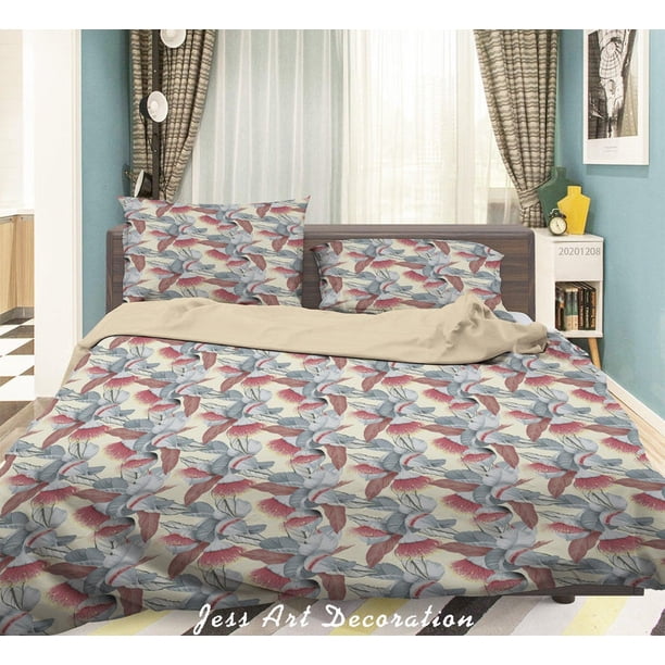 3D Dibujado a mano rosa floral hojas planta patrón edredón funda juego ropa de cama conjunto