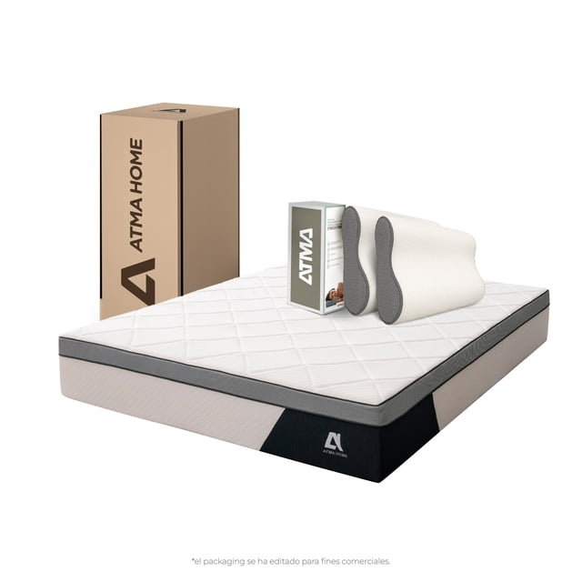 Set Colchón Euro King Memory Foam + 2 Almohadas Viscoelásticas Cervicales Ortopédicas ATMA
