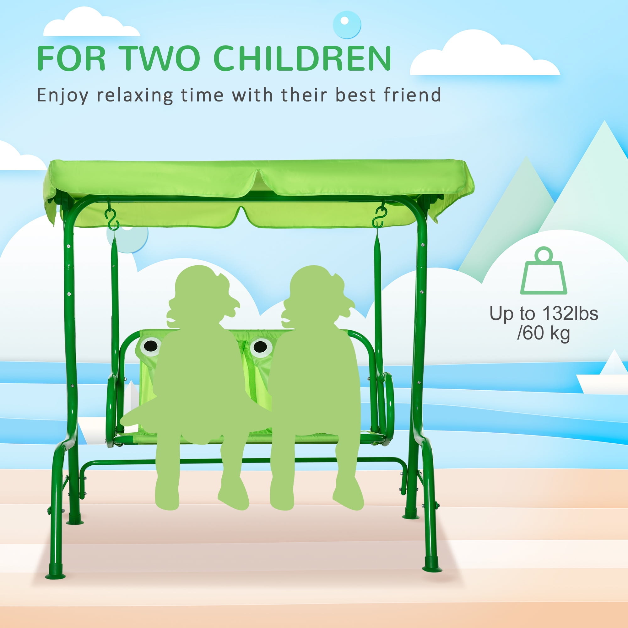 Outsunny Children's Outdoor Backyard Swing Chair, Frog
