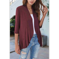 thumbnail image 5 of Women'S Open Front Cardigan 3/4 Sleeve Draped Soft Knit Sweaters Claret M, 5 of 7