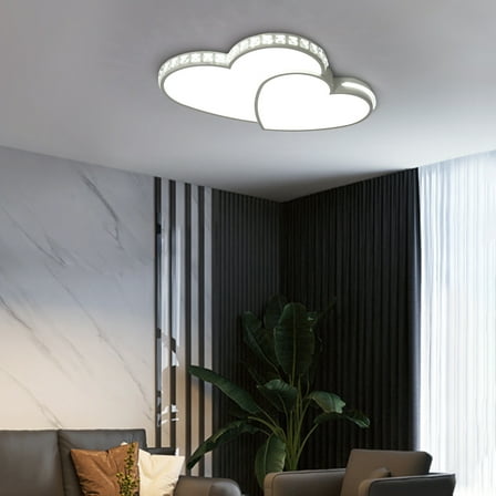 Heart Chandelier LED Ceiling Light Fixture with Crystal Accents, 24W Modern Surface-Mounted Lamp