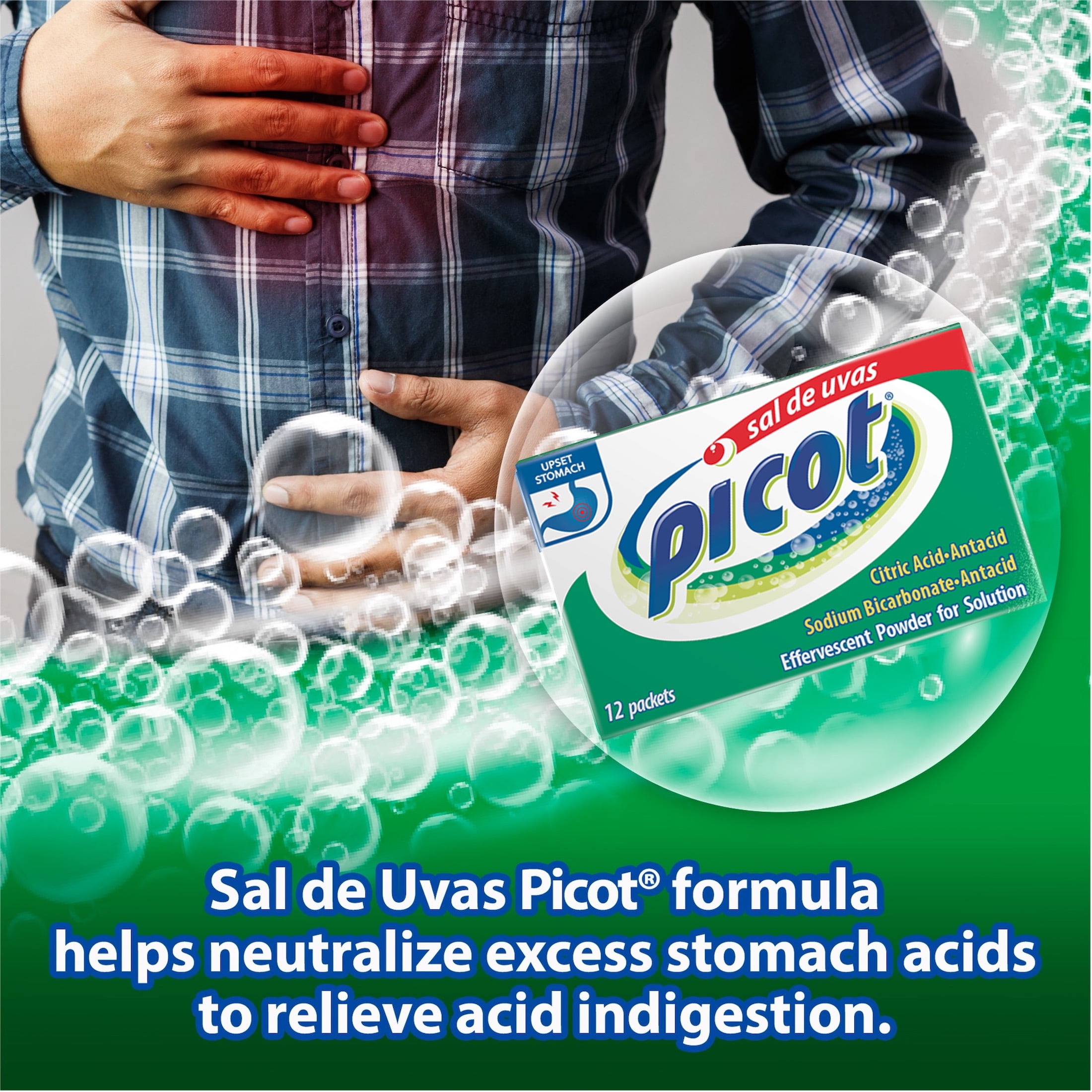 (2 pack) Sal De Uvas Picot an Effervescent Antacid Powder Solution for Heartburn Symptoms, 12 Count