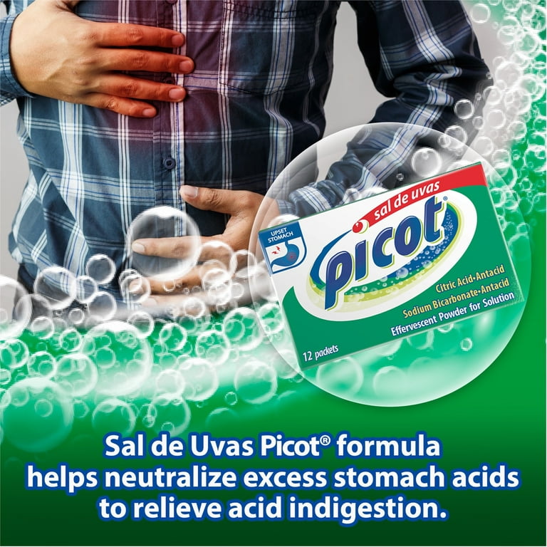 Picot Sal De Uvas, Effervescent Powder Solution, Relieves Heartburn,  over-the-Counter Antacid, 12 Count 