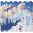thumbnail image 1 of Serene Snowy Mountain Range Shower Curtain - Peaceful Nature Decor with Deer, 1 of 4