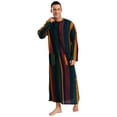 thumbnail image 4 of Mufeng Men's Thobe Muslim Loose Fit Stripe Robe Islamic Robe Multicolor Arabic Thobe with Pocket Red Green L, 4 of 6