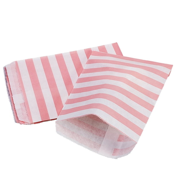 25 bolsas de papel kraft para recuerdos de fiesta, con diseño de rayas, para golosinas y comida (rosa claro)