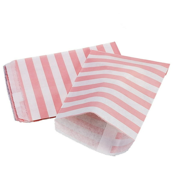 25pcs Party Favor Bags Stripped Treat Food Kraft Paper Sack Pouch Bags (Light Pink)