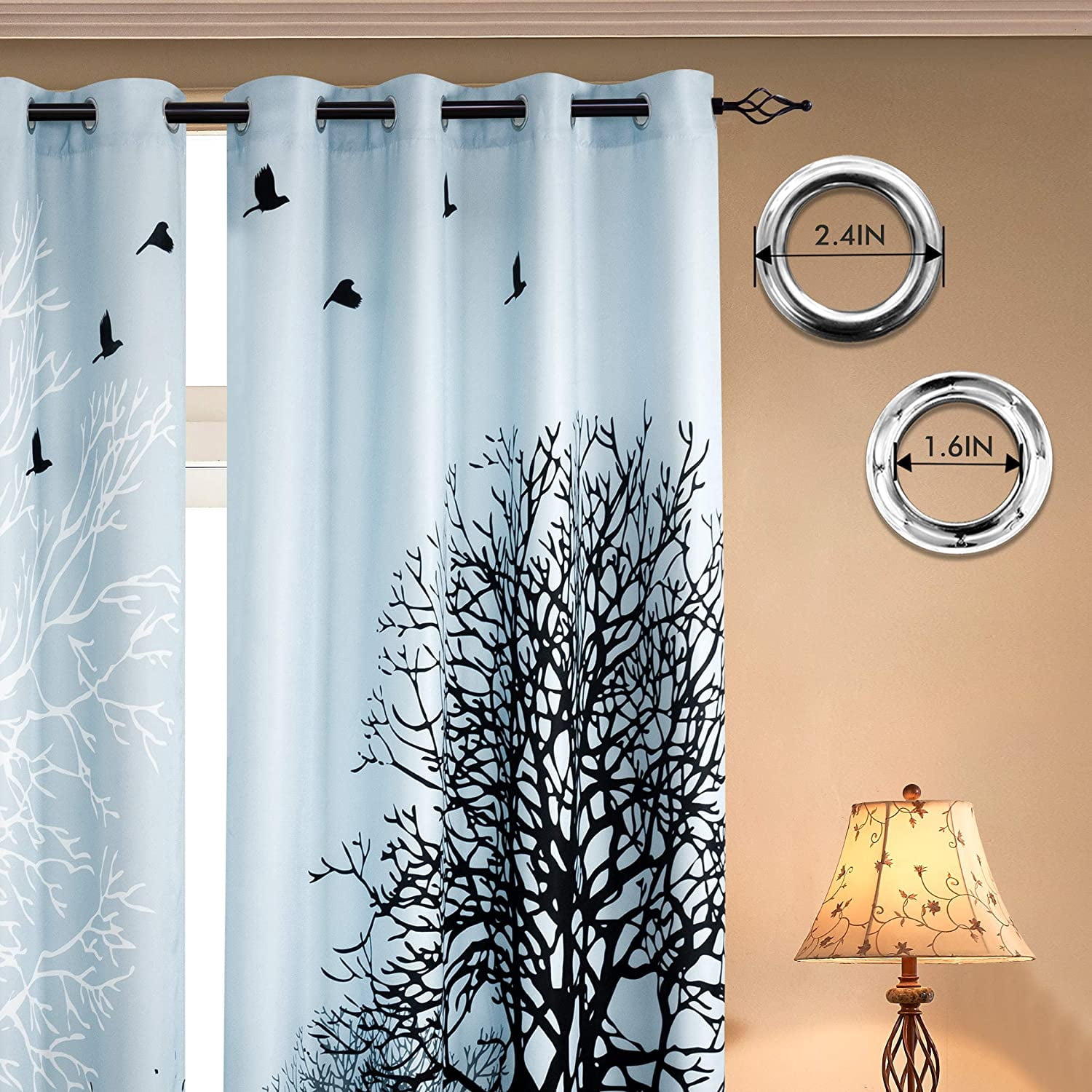Subrtex Printed Colorful Curtains Room Darkening Thermal Insulated Valance Grommet Top Window Drapes 2 Panel Set (Light Blue, 52" x 84")