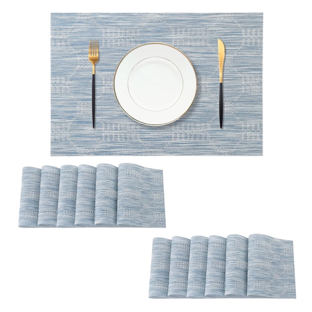 Juego de 12 manteles individuales Leetaltree Alice Blue de PVC resistente al calor