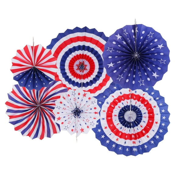 Uxcell Hanging Paper Fans Party Set 6Pcs Round Pattern Hanging Paper Fans Decoration for Birthday Wedding(Blue White Red)