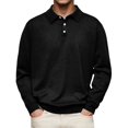 thumbnail image 2 of Mens Polo Shirts Long Sleeve Button Down Collar Casual Golf Shirt Breathable Basic Solid Color Loose Tops, L, 2 of 6