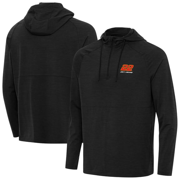 Men's Antigua Heather Black Joey Logano Spikes Quarter-Zip Pullover Hoodie