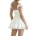 thumbnail image 3 of Fortune Mini Dress for Women Elegant Ruched Lace Frill Short Sleeve Bodycon Dress, 3 of 9