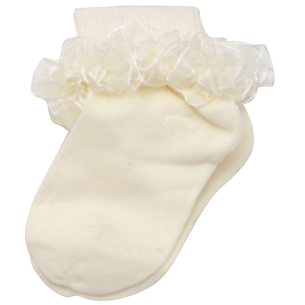 Pageant White Socks Ruffle Trim Nylon Baby Infant Toddler Christening Baptism 