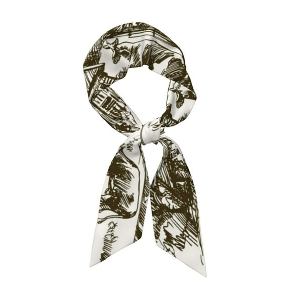 Xecao Cows Grazing On The Meadow Pattern Large Satin Head Scarf - Satin Hair Scarves Silk Bandana Scarf Headscarf Silk Feeling Scarf for Women