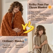 Faux Fur Throw Blanket, Super Soft Cozy Blanket, Luxury Fluffy Blanket Warm Bed Throw, Plush for Women, Camel 50 x 60