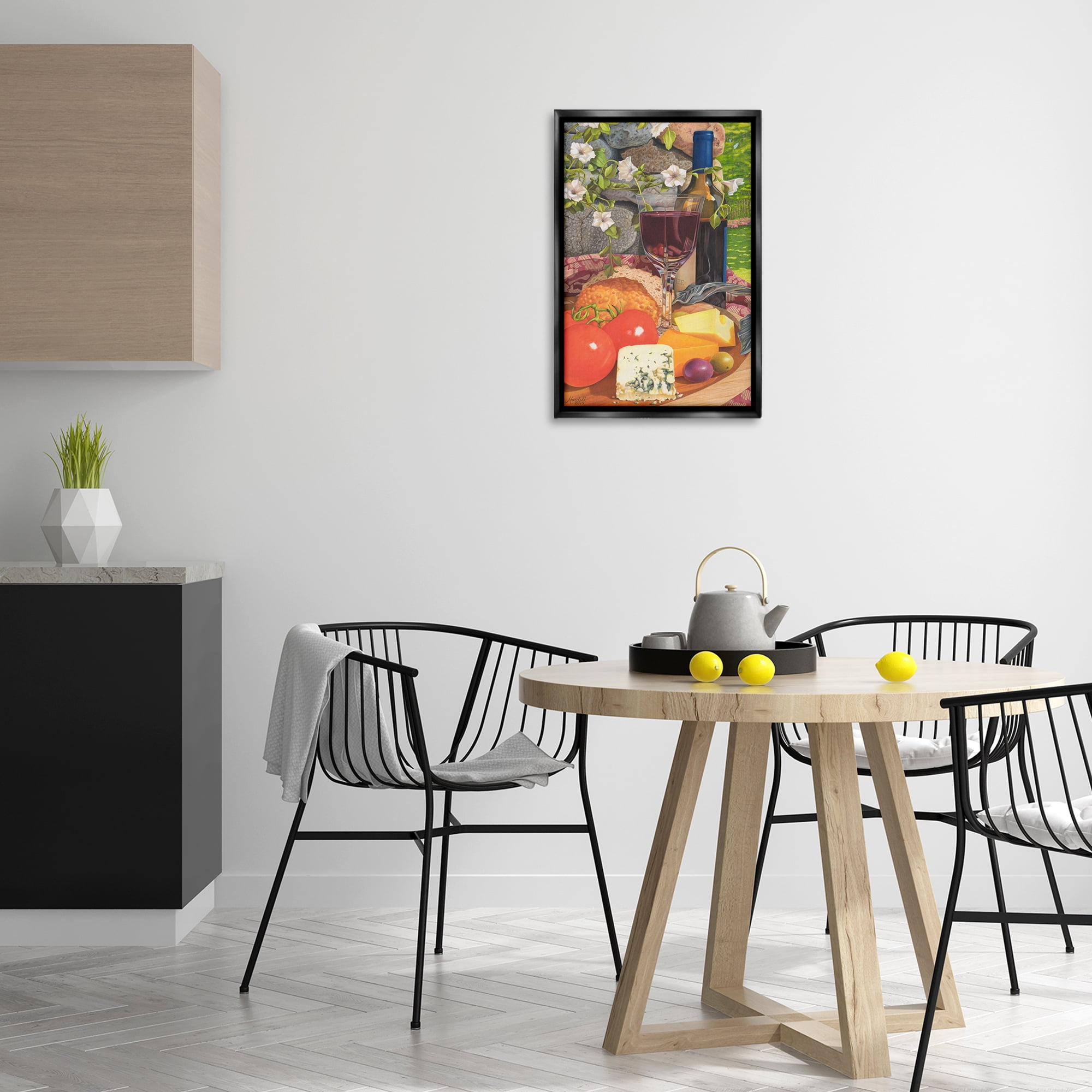 Stupell Industries Wine & Cheese Plate Food & Beverage Painting Black Floater Framed Art Print Wall Art, 17 x 25
