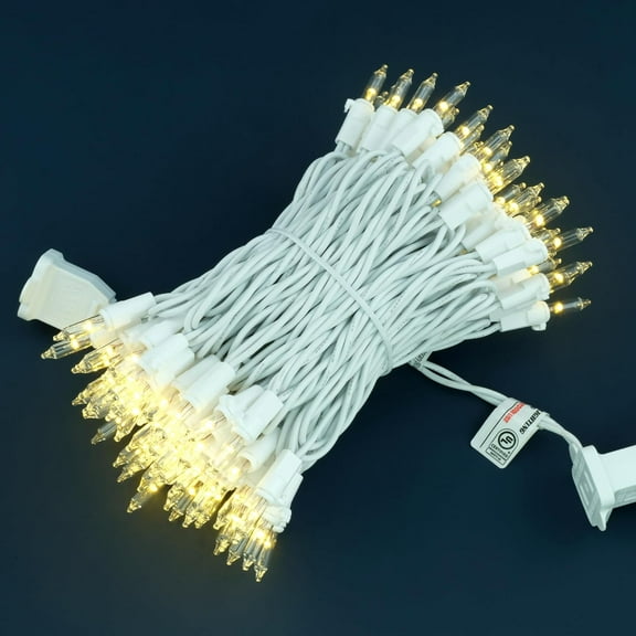 SLFR-100 Count Clear Warm White Christmas Lights, 33 Feet White Wire UL Certified Incandescent-Like LED Mini String Lights