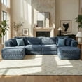 thumbnail image 2 of 135.4" Boneless Modular Sectional Sofa Couch, 6-Seat Cozy Sectional U-shaped Sofa Couch with 2Movable Ottomans for Living Room, Apartment, Office, No Assembly Required, Blue, 2 of 12