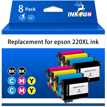 220XL Ink Cartridges Replacement for Epson 220 Ink Cartridges for Printers for Epson Ink 220 (Black Cyan Magenta Yellow, 8-Pack)