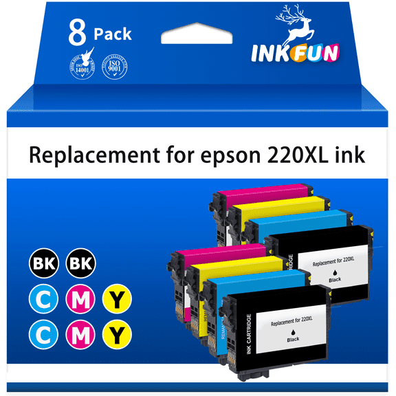 220XL Ink Cartridges Replacement for Epson 220 Ink Cartridges for Printers for Epson Ink 220 (Black Cyan Magenta Yellow, 8-Pack)