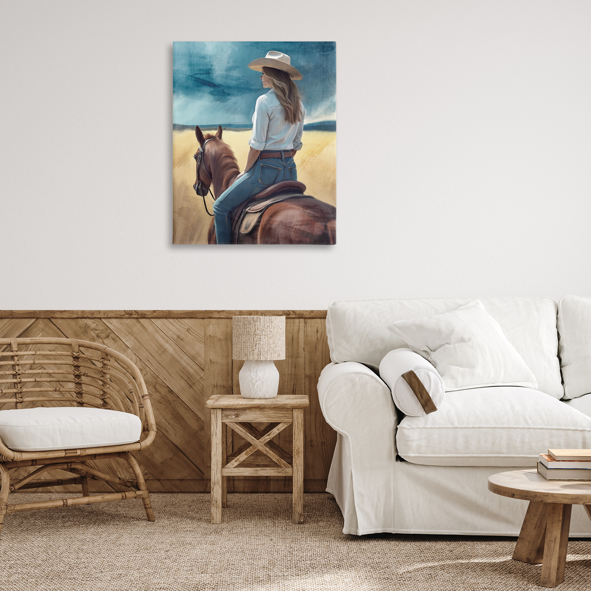 Countryside Cowgirl View Canvas Wall Art, design by Kim Allen