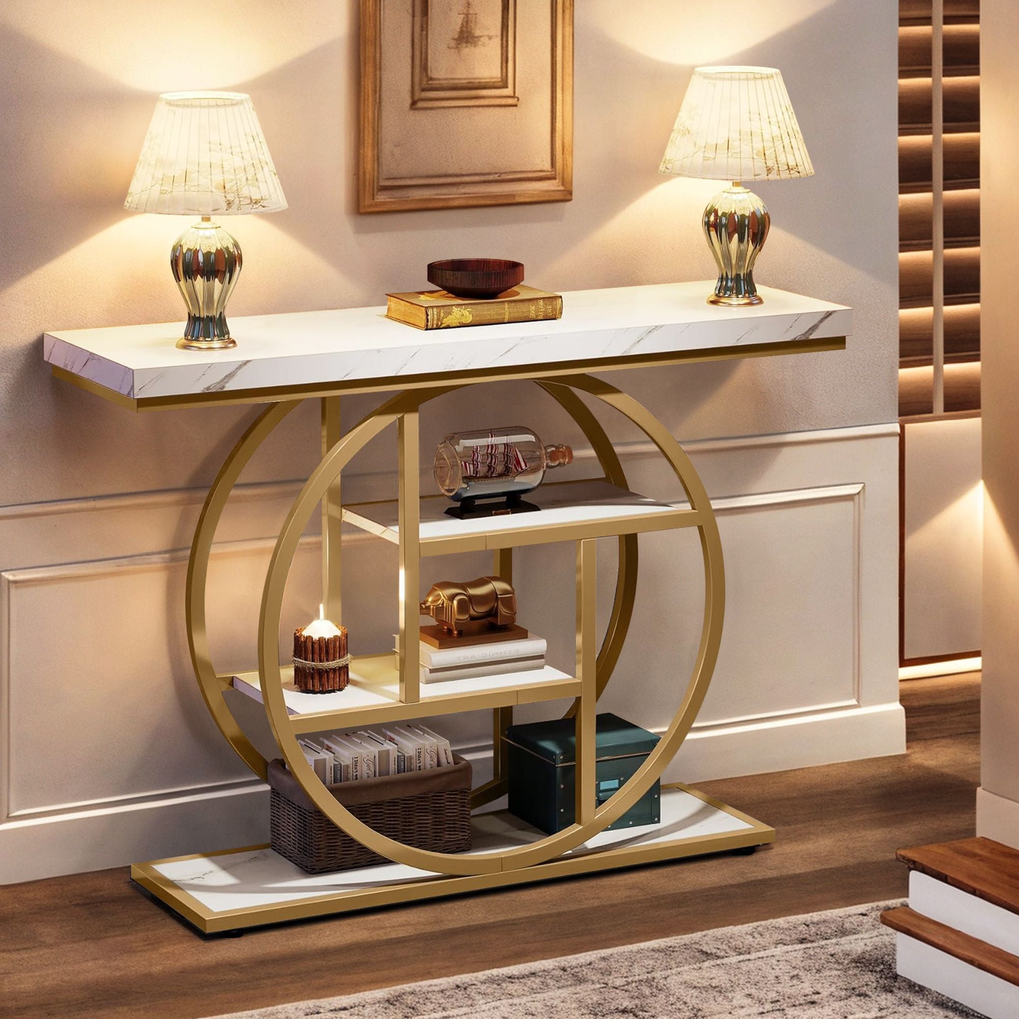 Demi Bonn 41"dustrial Console Table for Entryway, Farmhouse Sofa Tables Behind Couch, Rustic Wood and Metal Foyer Table with 3-Tier Shelves for Hallway Living Room, White